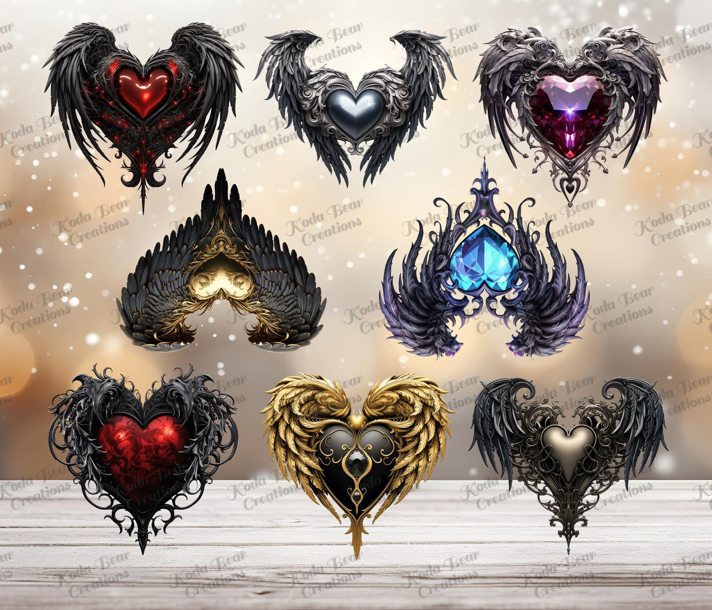 Gothic Hearts Element Sheet UV DTF Decals