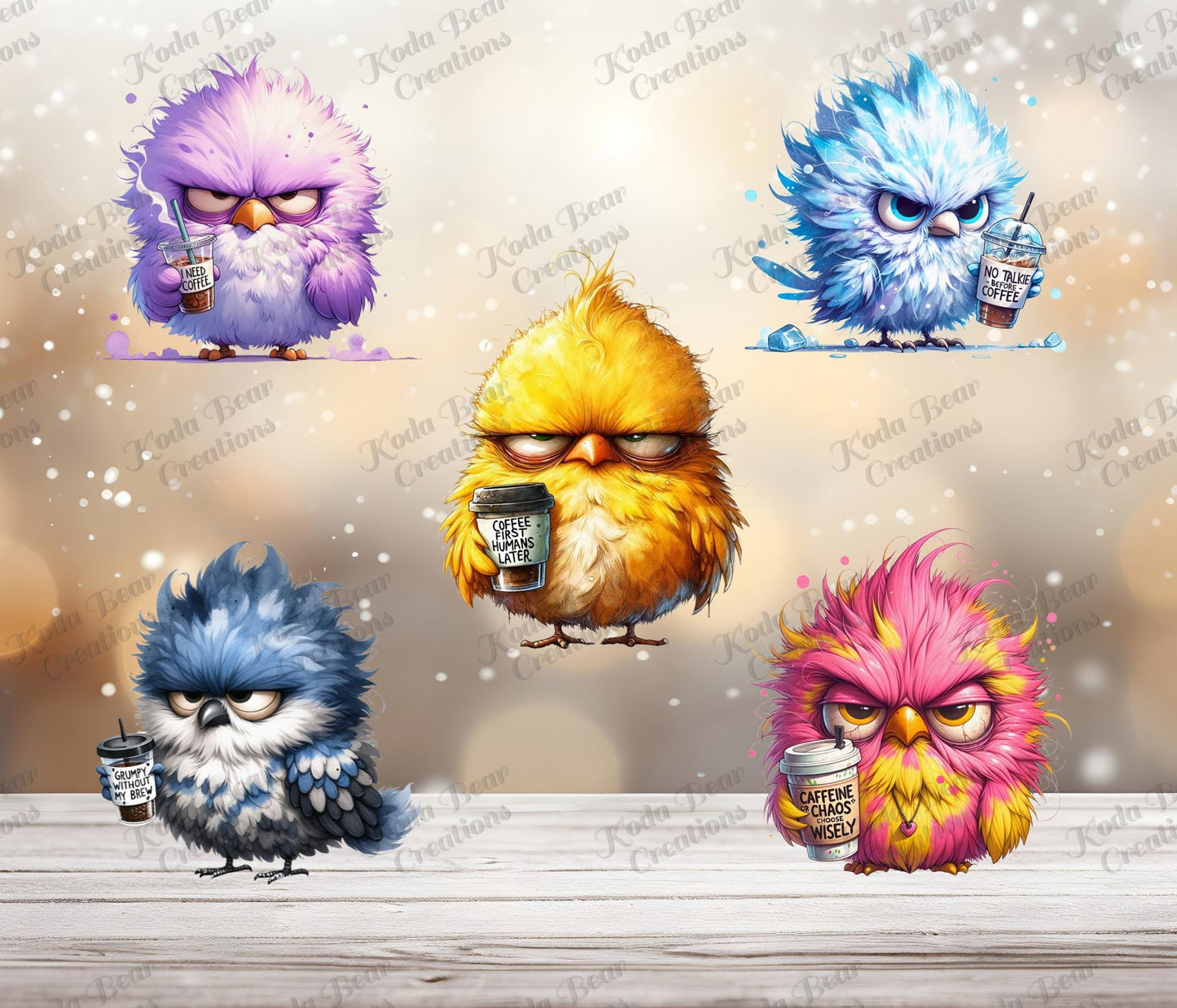 Tired Birds Element Sheet UV DTF Decals