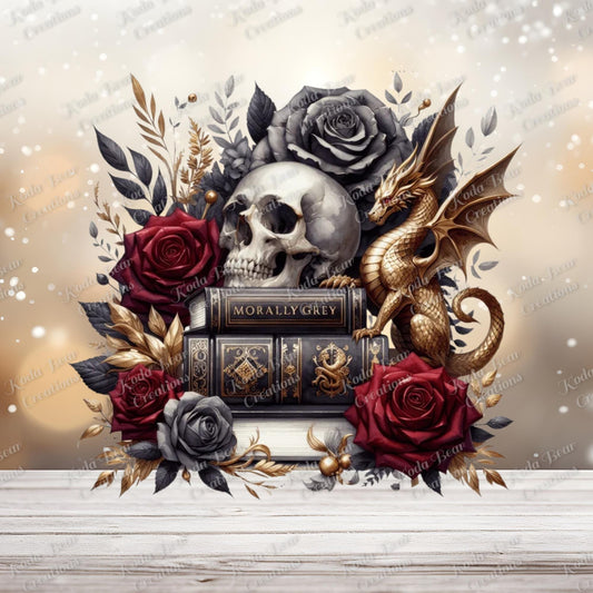 Morally Grey Books/Skull UV DTF Decal