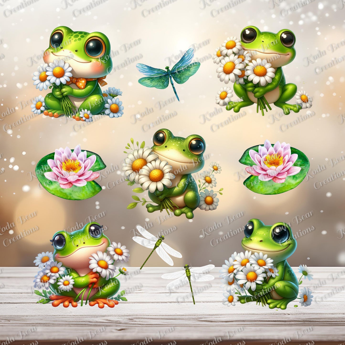 Daisy Frogs Element Sheet UV DTF Decals-E021
