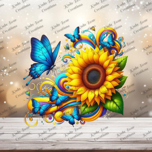 Sunflower & Butterflies UV DTF Decal