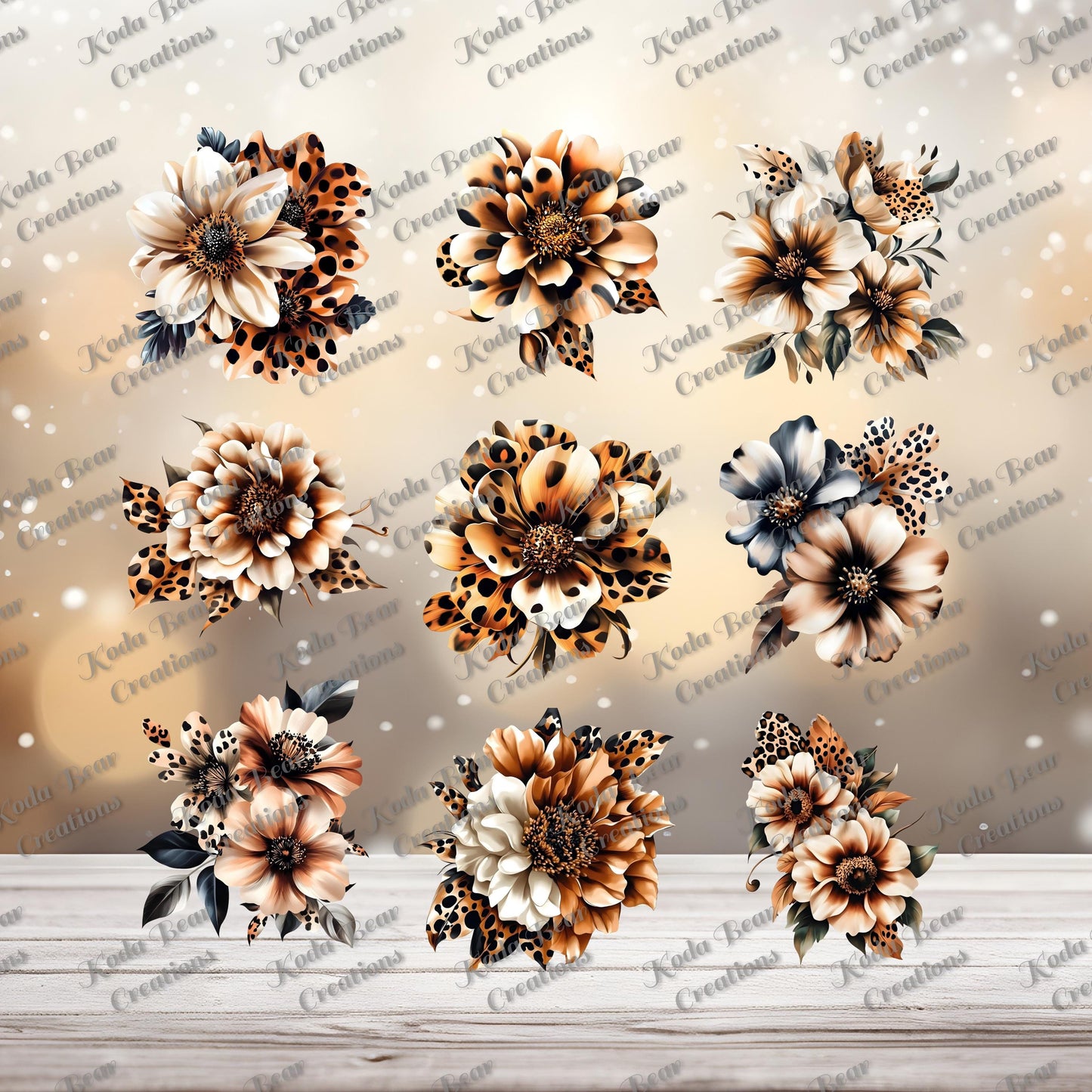 Leopard Flowers Element Sheet UV DTF Decals