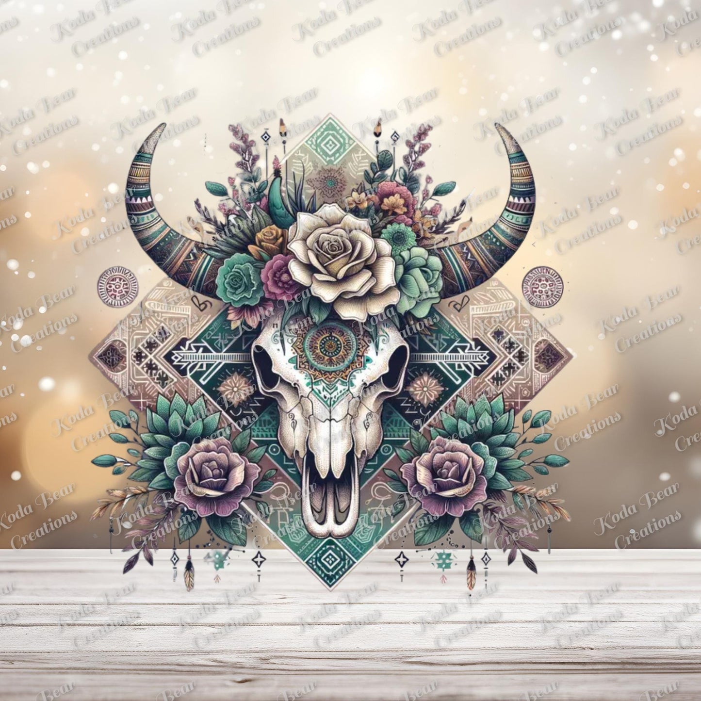 Boho Cow Skull UV DTF Decal
