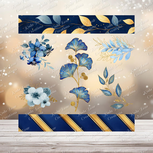 Blue Floral Big Element Sheet UV DTF Decals