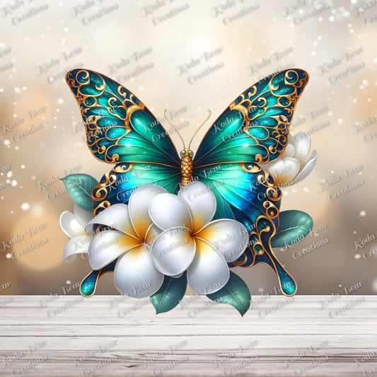 Turquoise Butterfly UV DTF Decal
