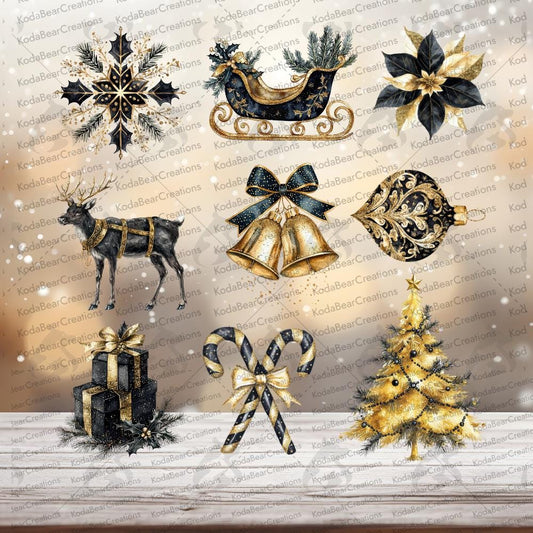 Black & Gold Christmas Element Sheet UV DTF Decals-E039