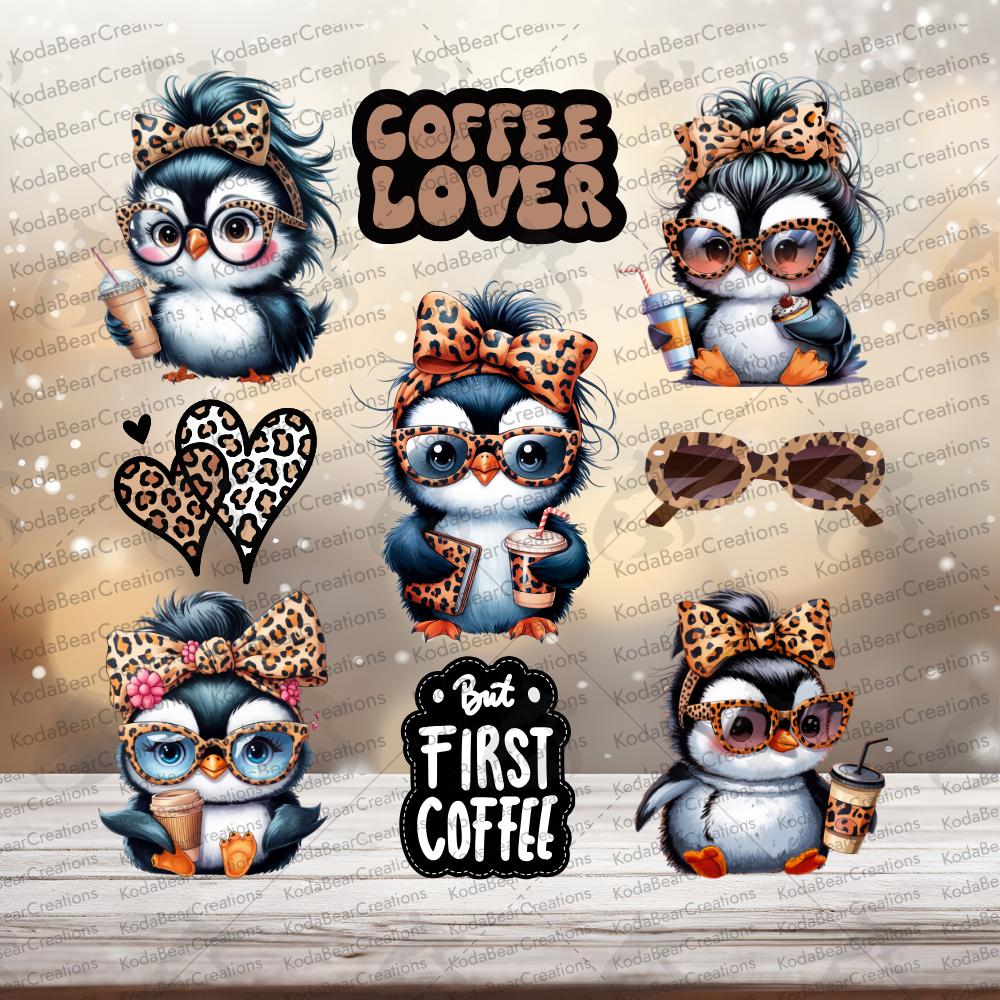 Coffee Penguins Element Sheet UV DTF Decals-E050