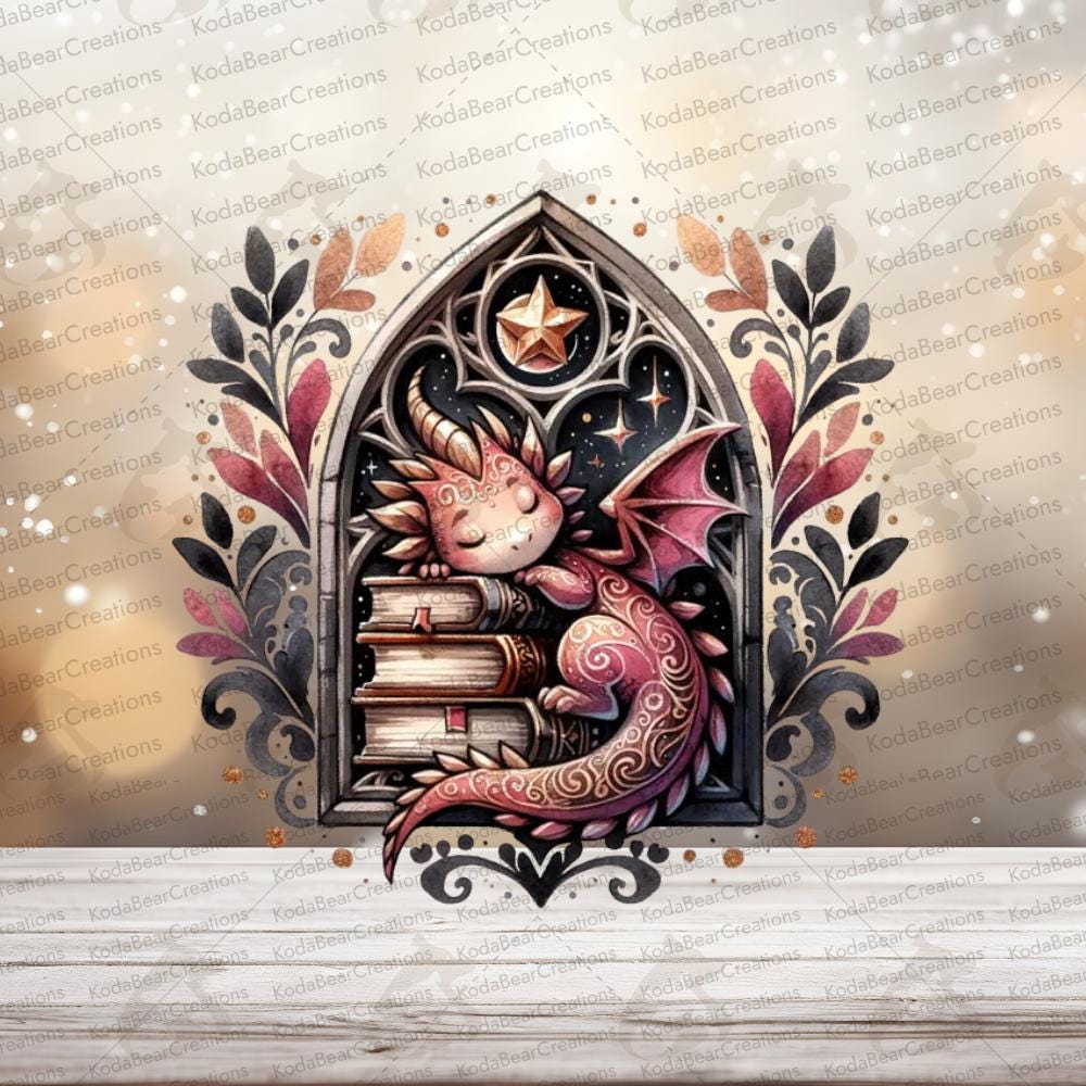 Sleeping Dragon & Books UV DTF Decal-D030