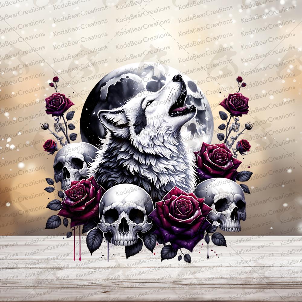Howling Wolf & Skulls UV DTF Decal-D127