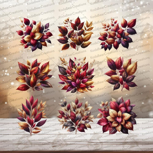 Burgandy Leaves Element Sheet UV DTF Decals-E067